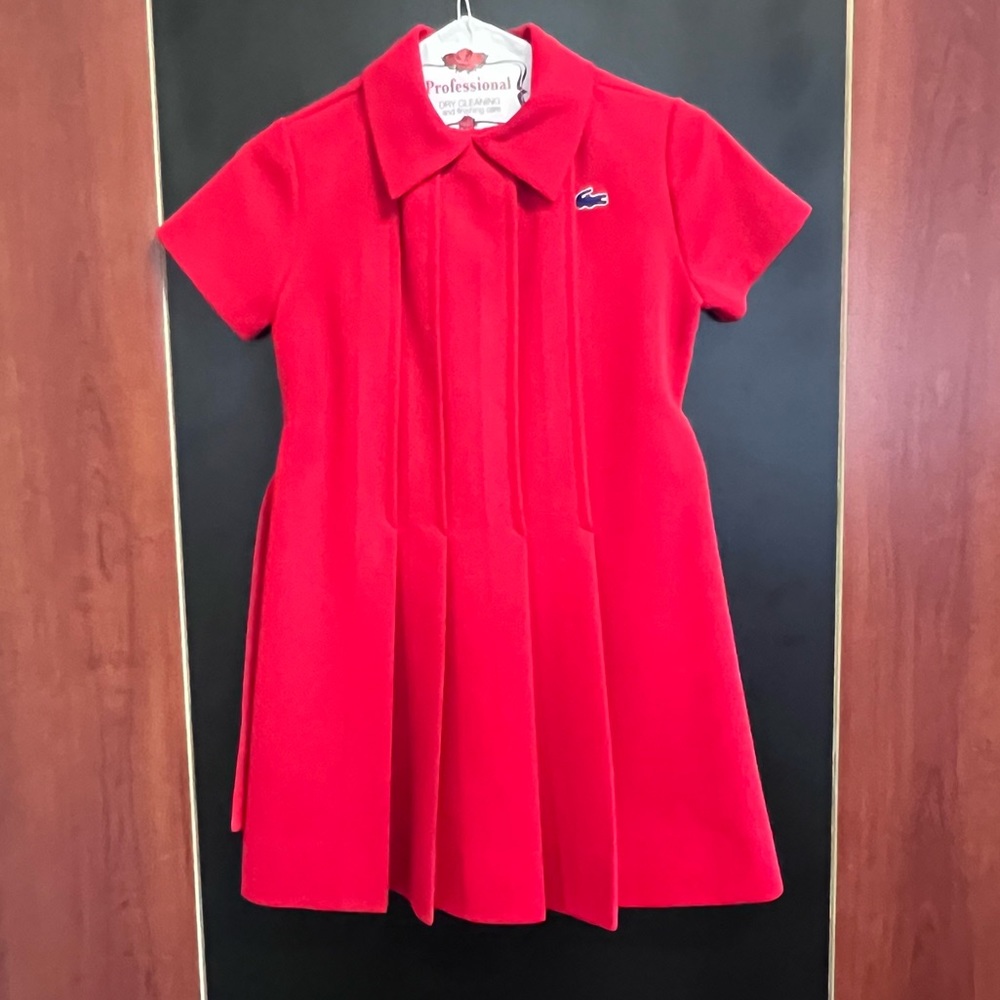 Vintage Chemise Lacoste Polo Dress Size 12/14 Red And Navy Blue Matching Belts - Picture 13 of 16